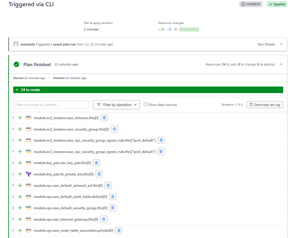 Screenshot of logs in terraform cloud