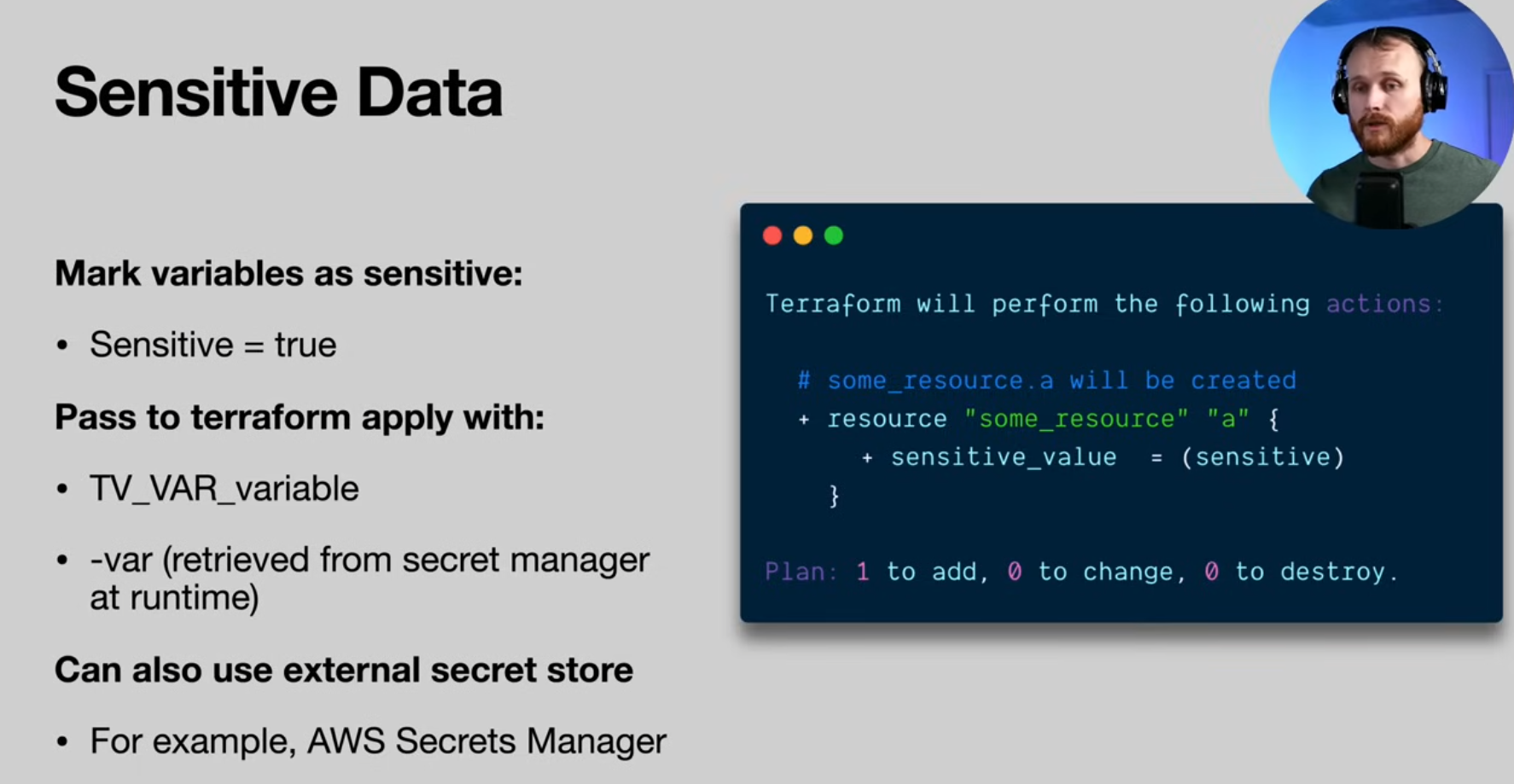 Screenshot showing how to pass sensitive values